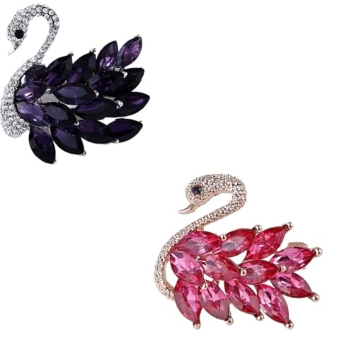 Elegante Kristall-Schwanen-Brosche for Damen und Mädchen – funkelnde Strass-Tiernadel, Damen-Accessoires, Damen-Broschen für Kleider, Schals(2Pcs) von FonHNDG