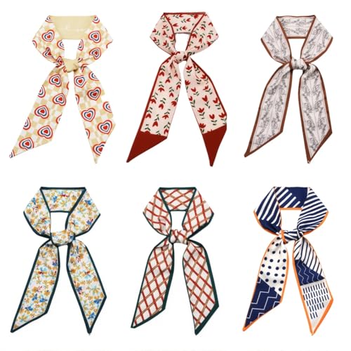 FonVan 6 Stück Handtaschen Schal, Satin Ribbon Seidentücher Scarf Damen, Griff Wickel Bandana, Seidenschal für Handtaschen Griff Tasche Band Schal Haartuch (A02-6 colors) von FonVan