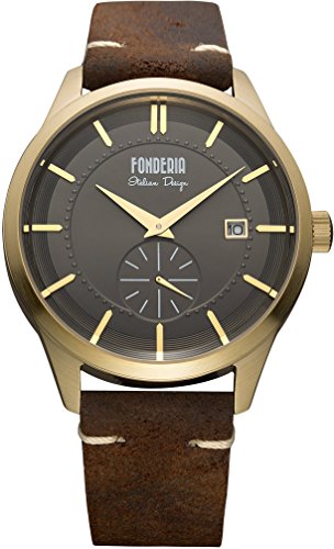 Fonderia Herren Analog Quarz Smart Watch Armbanduhr mit Leder Armband P-6G009UG1 von Fonderia