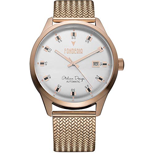 Fonderia Herrenuhr The Alchemist - Vintageuhr Edelstahl, italienisches Design, Datum, Automatikuhr mit Glasboden von Fonderia