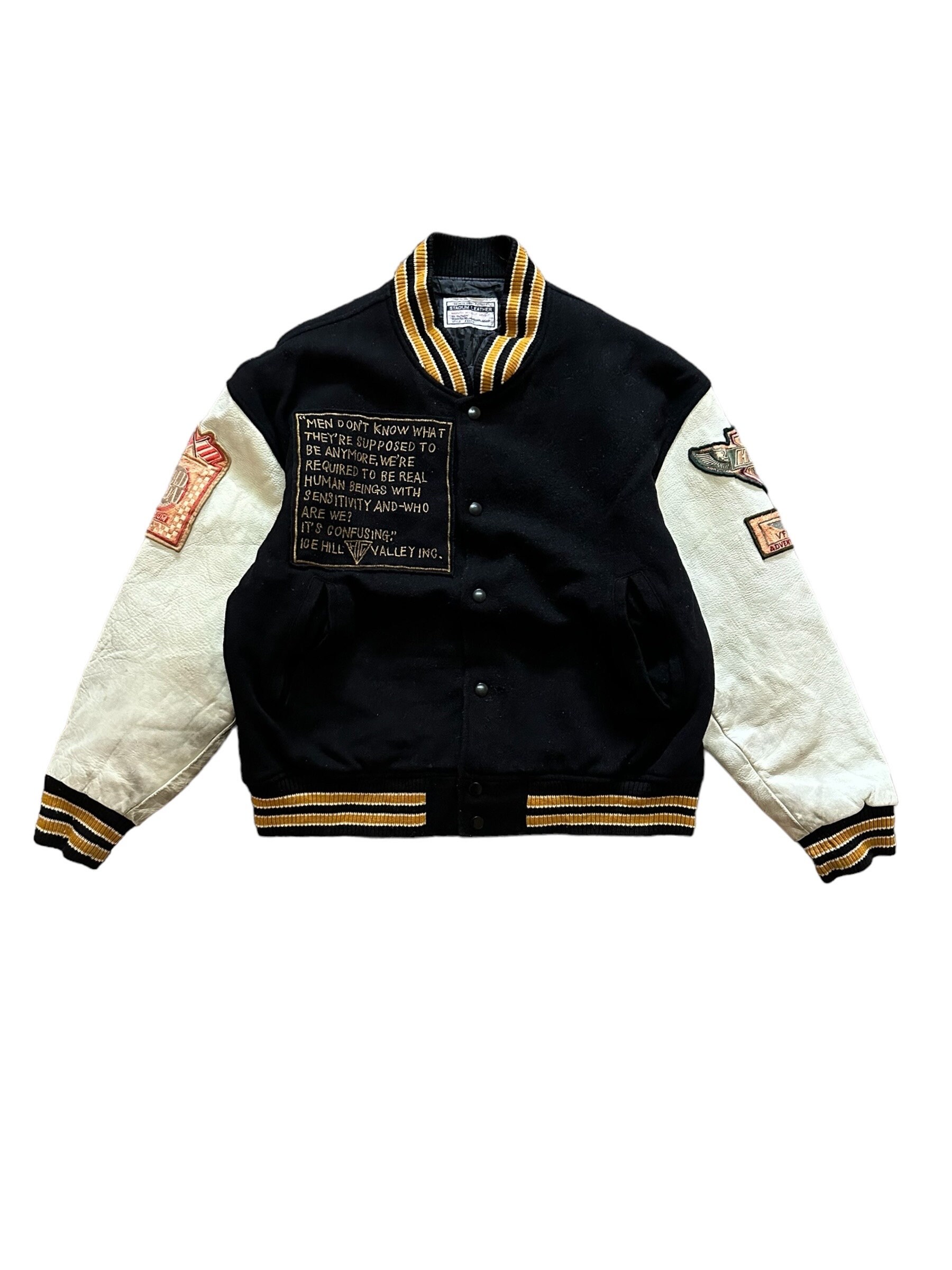 Vintage 90S Stadion Leder Varsity Jacke Wolle Ärmel Großes Logo von FongfongStudio