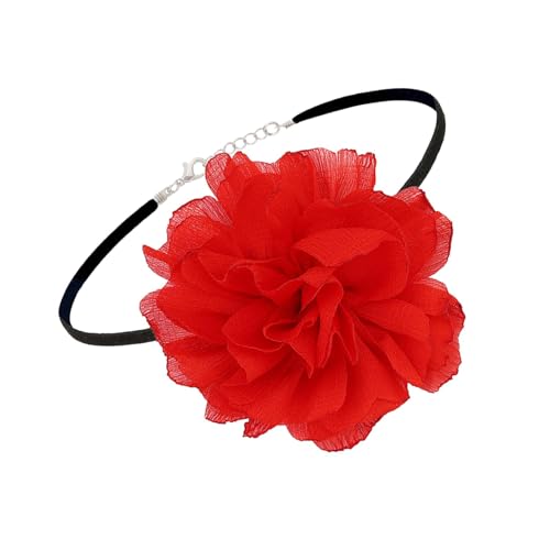 Fonowx Blumen-Halskette, große Blumen-Halskette für Damen und Mädchen, einzigartig, Hals-Blumen-Halsband für Verabredungen, Verlobungen, Geburtstage, Rot von Fonowx