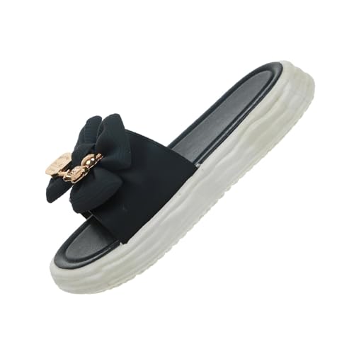 Fonowx Mode Slide Sandalen Frauen Plattform Hausschuhe Fliege Schuhe Slides Weiche Schuhe Flache Hausschuhe für Outdoor Weibliche Hochzeit, 40 41Schwarz von Fonowx