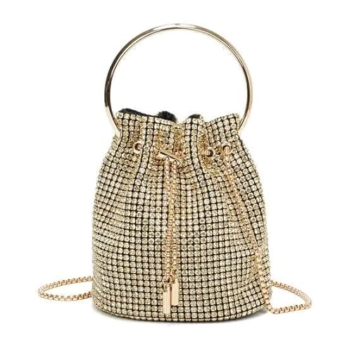 Damen Strass Runde Metall Griff Luxus Kristall Abend Prom Hochzeit Handtasche Schultertasche, hellgoldfarben, Small von Fontanella Fashion