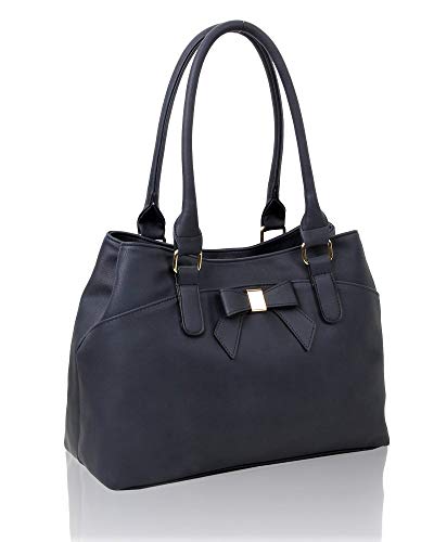 Elegante Damen-Handtasche aus weichem PU-Leder mit Tragegriff oben und mehreren Fächern, modische Handtasche, Schultertasche, Hobo-Tasche mit Schleifendetail, navy, Medium Elegante Damen-Handtasche aus weichem PU-Leder mit Tragegriff oben und mehreren Fächern, modische Handtasche, Schultertasche, Hobo-Tasche mit Schleifendetail, navy, Medium von Fontanella Fashion