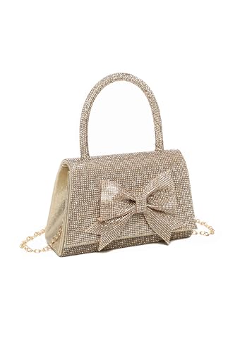 Fontanella Fashion Damen Luxus Strass Abend-Clutch Tasche Schleife Design Top Griff Elegante Geldbörse mit Kettenriemen, gold, Einheitsgröße Fontanella Fashion Damen Luxus Strass Abend-Clutch Tasche Schleife Design Top Griff Elegante Geldbörse mit Kettenriemen, gold, Einheitsgröße von Fontanella Fashion