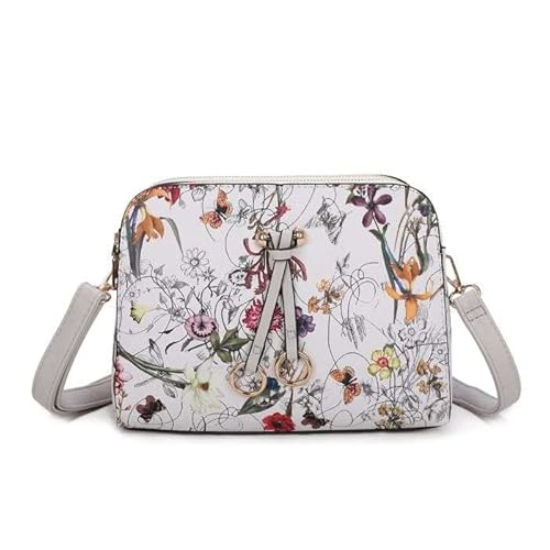 Fontanella Fashion Damen-Umhängetasche mit 3 Fächern, Blumenmuster, kleine Handtasche, Umhängetasche, weiß, Small von Fontanella Fashion