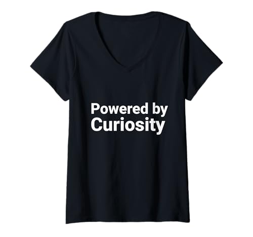 Damen Angetrieben von Curiositys T-Shirt mit V-Ausschnitt von Fontastic Fun