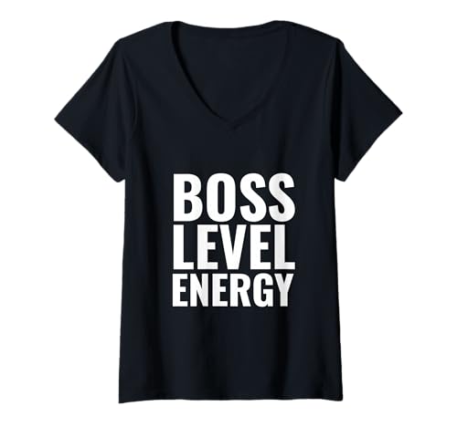 Damen Energie auf Boss-Niveau T-Shirt mit V-Ausschnitt von Fontastic Fun