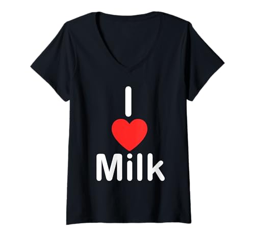 Damen Ich Liebe Milch T-Shirt mit V-Ausschnitt von Fontastic Fun