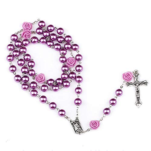 Fontee® Katholische Halskette für Frauen, Kreuz Halskette Lila Katholische Rosenkranzperlen Jesus Anhänger, Bestes Geschenk für Ostern, Erntedankfest und Weihnachtstag, Lila von Fontee
