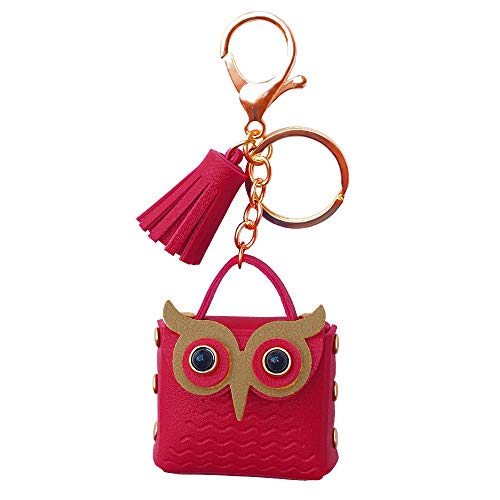 Fontee® Münzgeldbörse Süß PU Eule Geldbörse Schlüsselring Taschenzubehör Dekorationen mit Quasten Geschenk für Muttertag, Freundin oder Kinder, Rot von Fontee