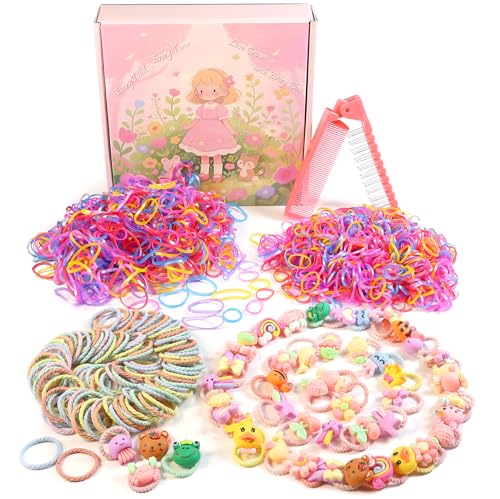 Fontee 1650 Stück Haargummi Mehrfarbige, Elastische Bänder, Set mit Kamm und Geschenkbox für Babys und Kleine Mädchen, Haarbänder in Verschiedenen Farben, Haarschmuck für Baby-Mädchen von Fontee