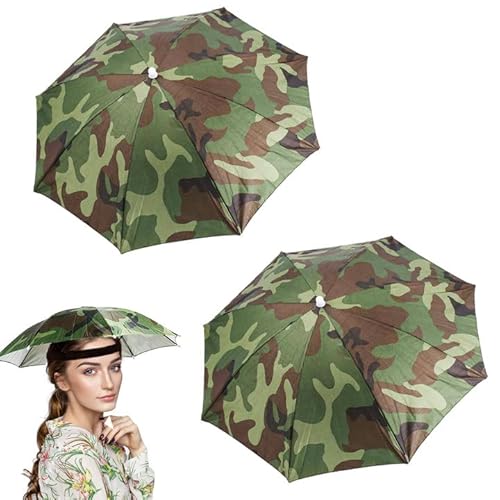 Fonyet 2 Stücke Regenschirm Hut Sonnenschirm Hut Faltbarer Regenschirm Kopf Camouflage Regenschirm Mütze mit Verstellbares Gummiband Für Golf, Angeln und Gartenarbeit von Fonyet