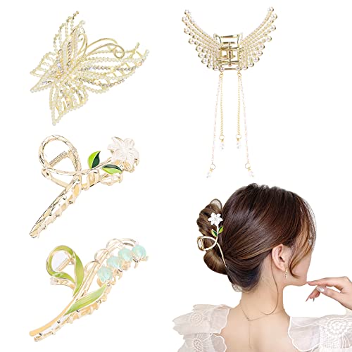 4 Stück Haarklammer Groß Haarspangen für Damen Schmetterling und Blume Haarklammer Rutschfestes Haarschmuck Metall Hair Clips für Frauen Mädchen Dickes und Dünnes Haar von Fonyet