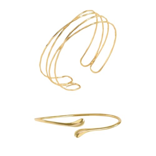 Fonyiunce 2 Stück Oberarmreif, Armreif Gold Oberarm, mit Verstellbarer Öffnung, Manschette Armband Geschenke, Oberarm Schmuck, Offene Armreif für Frauen, Für Hochzeiten Und Partys von Fonyiunce
