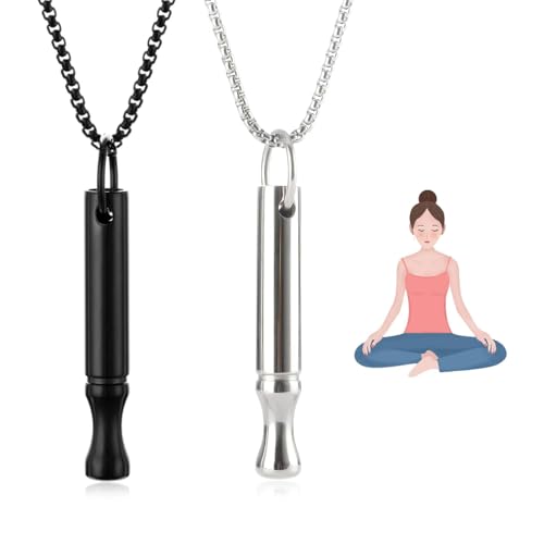 Fonyiunce 2 Stück Rauchentwöhnung Hilfsmitte, Atemkette Hilfsmittel, Rauchentwöhnung Rauchfreikette, V2 Halskette Rauchfrei Original, Stressabbau und Meditation, Angst Atemhalskette(Silber+Schwarz) von Fonyiunce