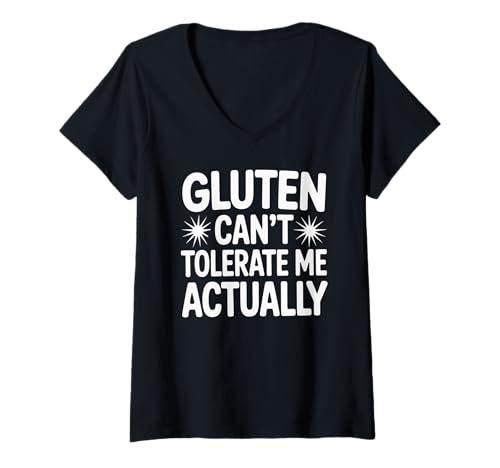 Damen Lustiger Glutenfreier Witz Spruch Zöliakie Humor sarkastisches Essen T-Shirt mit V-Ausschnitt Damen Lustiger Glutenfreier Witz Spruch Zöliakie Humor sarkastisches Essen T-Shirt mit V-Ausschnitt von Food Allergy Joke Sarcasm Health Humor Dad Mom