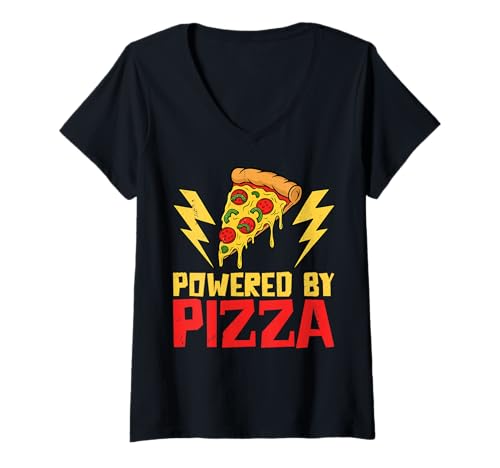 Damen Lebensmittel - Powered by Pizza T-Shirt mit V-Ausschnitt Damen Lebensmittel - Powered by Pizza T-Shirt mit V-Ausschnitt von Food Humor Apparel