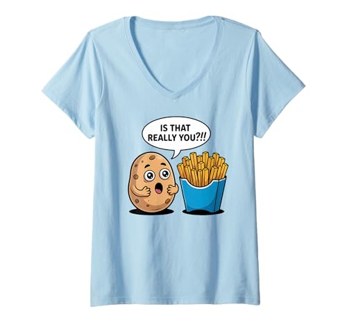 Damen Lustiger Humor mit Kartoffeln und Pommes Frites T-Shirt mit V-Ausschnitt Damen Lustiger Humor mit Kartoffeln und Pommes Frites T-Shirt mit V-Ausschnitt von Food Humor Funny Potato Saying
