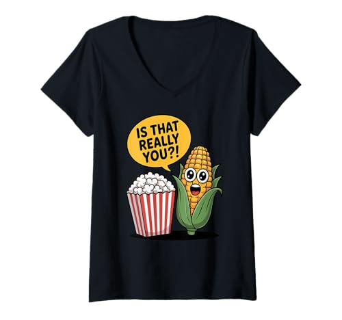 Damen Lustiger Mais-Popcorn-Witz Food Comic T-Shirt mit V-Ausschnitt Damen Lustiger Mais-Popcorn-Witz Food Comic T-Shirt mit V-Ausschnitt von Food Humor Popcorn Cartoon Corn