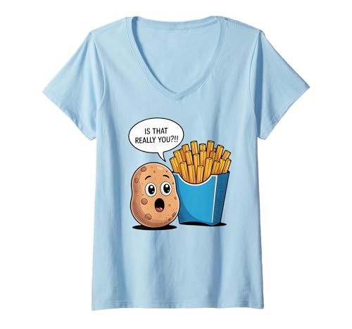 Damen Lustige Kartoffel Pommes Frites Humor Kartoffel T-Shirt mit V-Ausschnitt Damen Lustige Kartoffel Pommes Frites Humor Kartoffel T-Shirt mit V-Ausschnitt von Food Humor Potato Cartoon Fries Quote