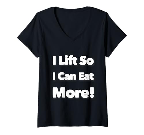Damen Lustiges Retro-Gym-Zitat "I Lift So I Can Eat More Love To Eat" T-Shirt mit V-Ausschnitt Damen Lustiges Retro-Gym-Zitat "I Lift So I Can Eat More Love To Eat" T-Shirt mit V-Ausschnitt von Food Lover Gym Tee So I Can Eat More I Lift