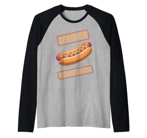 Lustiger Spruch Zertifizierter Hotdogologe Hotdog Liebhaber Frauen Männer Raglan von Food Lovers BBQ Fans Grill Chefs Humor Sausage Bun