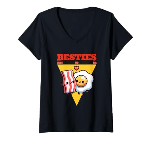 Damen Besties Speck und Ei Cute Friends Matching T-Shirt mit V-Ausschnitt von Food Lovers Outfits