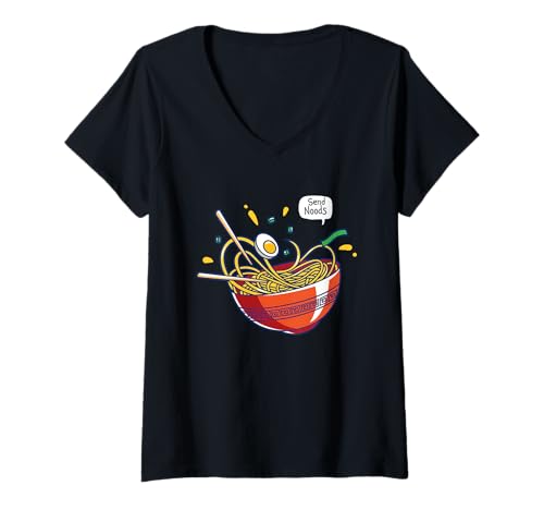 Damen Send Noods Ramen Nudelschale, lustiges Geschenk für Feinschmecker, Wortspiel T-Shirt mit V-Ausschnitt von Food Pun Gifts by TC