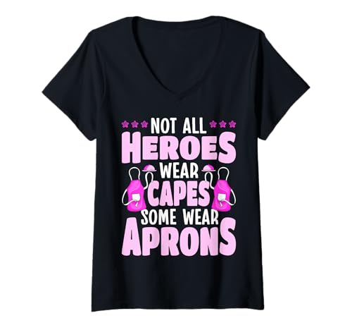 Damen Not All Heroes Wear Schürzen Food Service Worker Lunch Lady T-Shirt mit V-Ausschnitt Damen Not All Heroes Wear Schürzen Food Service Worker Lunch Lady T-Shirt mit V-Ausschnitt von Food Service Worker Lunch Lady Aprons Heroes