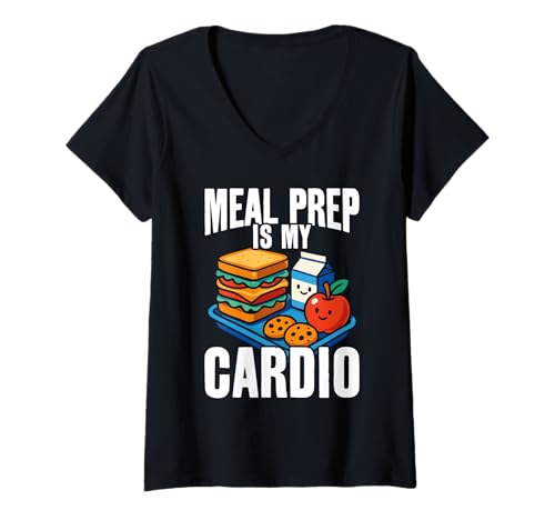 Damen Meal Prep ist Meine Cardio-Foodservice-Mitarbeiterin, die Lunch Lady T-Shirt mit V-Ausschnitt Damen Meal Prep ist Meine Cardio-Foodservice-Mitarbeiterin, die Lunch Lady T-Shirt mit V-Ausschnitt von Food Service Worker Lunch Lady Meal Prep