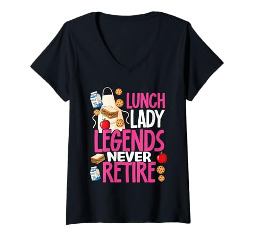 Damen Mittagessen in der Gastronomie Lady Legends geht nie in Rente T-Shirt mit V-Ausschnitt Damen Mittagessen in der Gastronomie Lady Legends geht nie in Rente T-Shirt mit V-Ausschnitt von Food Service Worker Lunch Lady