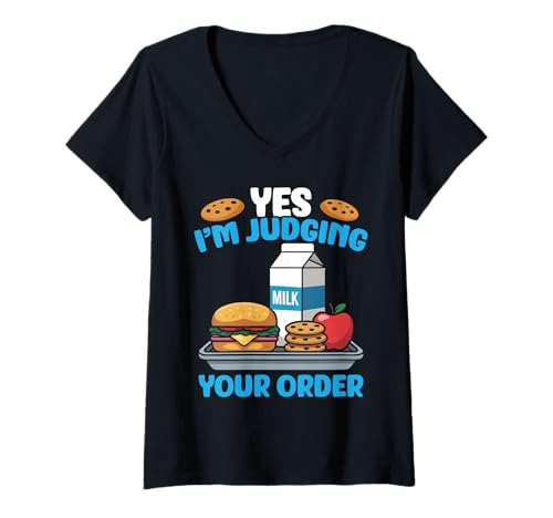 Damen Yes I'm Judging Your Order Food Service Worker Lunch Lady T-Shirt mit V-Ausschnitt Damen Yes I'm Judging Your Order Food Service Worker Lunch Lady T-Shirt mit V-Ausschnitt von Food Service Worker Lunch Lady
