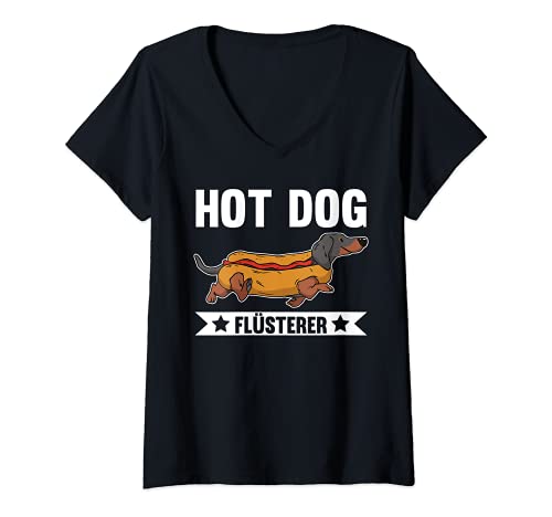 Damen Dackel Hot Dog Flüsterer T-Shirt mit V-Ausschnitt Damen Dackel Hot Dog Flüsterer T-Shirt mit V-Ausschnitt von Food Truck Hot Dog Geschenk