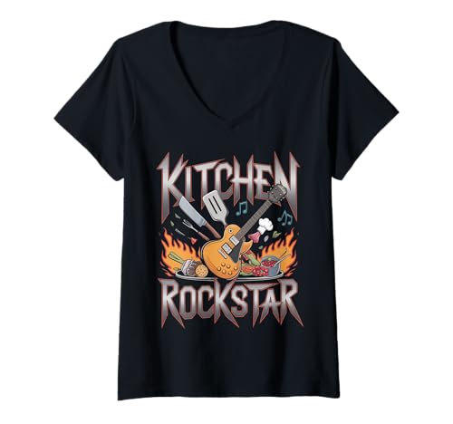 Damen Kitchen Rockstar Küchen Crew Design T-Shirt mit V-Ausschnitt Damen Kitchen Rockstar Küchen Crew Design T-Shirt mit V-Ausschnitt von Foodgasm CheflifeKüche