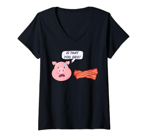 Damen Lustiges Speckfutter Humor Pig Is That You Bro Bacon Lover T-Shirt mit V-Ausschnitt Damen Lustiges Speckfutter Humor Pig Is That You Bro Bacon Lover T-Shirt mit V-Ausschnitt von Foodie Bacon Lovers Gifts Apparel and Decor