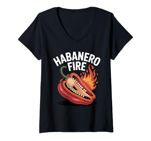 Damen Mexikanische scharfe Sauce Pepper Sauce Habanero Hot Sauce T-Shirt mit V-Ausschnitt Damen Mexikanische scharfe Sauce Pepper Sauce Habanero Hot Sauce T-Shirt mit V-Ausschnitt von Foodie Hot Sauce Costume Hot Sauce Bottles Design