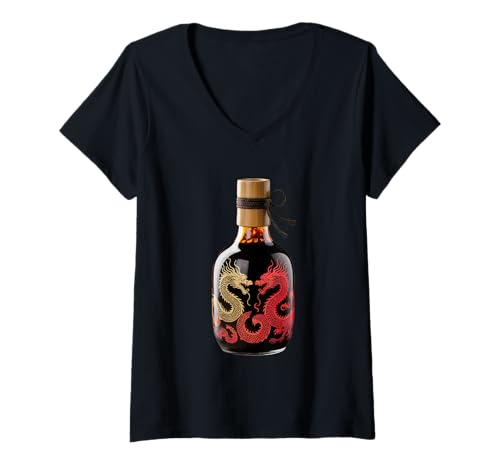 Damen Würzige scharfe Sauce Pepper Sauce T-Shirt mit V-Ausschnitt Damen Würzige scharfe Sauce Pepper Sauce T-Shirt mit V-Ausschnitt von Foodie Hot Sauce Costume Hot Sauce Bottles Design