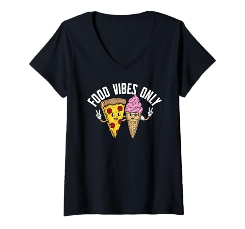 Damen Food Vibes Only – Good Vibes Pizza Peace Zeichen Lustiger Feinschmecker T-Shirt mit V-Ausschnitt Damen Food Vibes Only – Good Vibes Pizza Peace Zeichen Lustiger Feinschmecker T-Shirt mit V-Ausschnitt von Foodie Humor Gifts & Gear