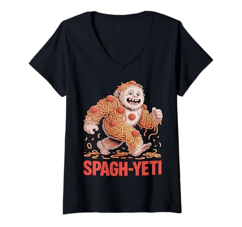 Damen Lustiges Nudelmonster von Spagh Yeti T-Shirt mit V-Ausschnitt Damen Lustiges Nudelmonster von Spagh Yeti T-Shirt mit V-Ausschnitt von Foodie Monster Apparel