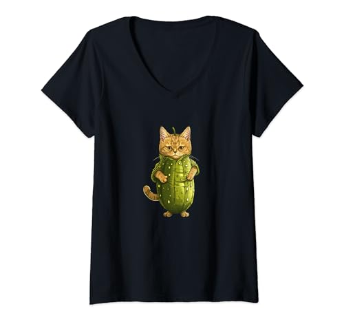 Damen Katzenkleid als Gurke T-Shirt mit V-Ausschnitt Damen Katzenkleid als Gurke T-Shirt mit V-Ausschnitt von Foodie design
