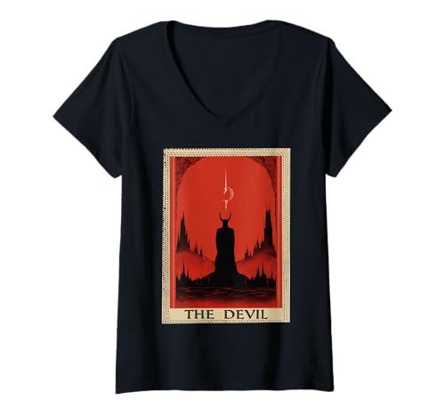 Damen Tarotkarten Der Teufel T-Shirt mit V-Ausschnitt Damen Tarotkarten Der Teufel T-Shirt mit V-Ausschnitt von FoolsFate