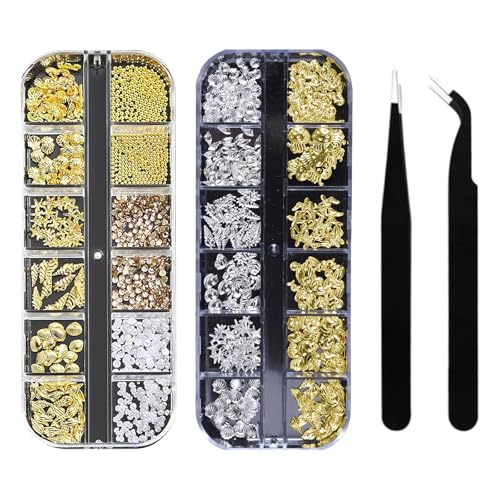 2 Kartons Sommer Muschel Nagelkunst Charms, Seesterne Shell Nail Charms Gold Silber, Ozeannieten Nagelschmuck 3D Set mit Pinzette, Ozean Thema Nagel Steinchen für Frauen Nageldesign 2 Kartons Sommer Muschel Nagelkunst Charms, Seesterne Shell Nail Charms Gold Silber, Ozeannieten Nagelschmuck 3D Set mit Pinzette, Ozean Thema Nagel Steinchen für Frauen Nageldesign von Foonary