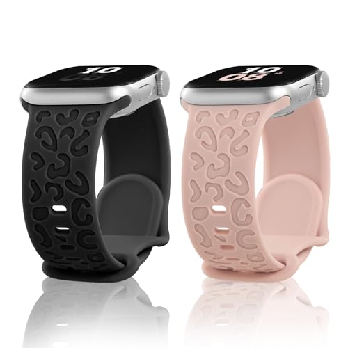 Foonary Leopard Gravierte Armband Kompatibel mit Apple Watch Armbänder 42mm 44mm 45mm 49mm, Silikon Sport Leopard Ersatz Band Kompatibel mit iWatch SE Series 10 9 8 7 6 5 4 3 2 1 Ultra Herren Damen von Foonary