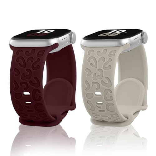 Foonary Leopard Gravierte Armband Kompatibel mit Apple Watch Armbänder 42mm 44mm 45mm 49mm Herren Damen, Silikon Sport Leopard Ersatz Band Kompatibel mit iWatch SE Series 10 9 8 7 6 5 4 3 2 1 Ultra von Foonary