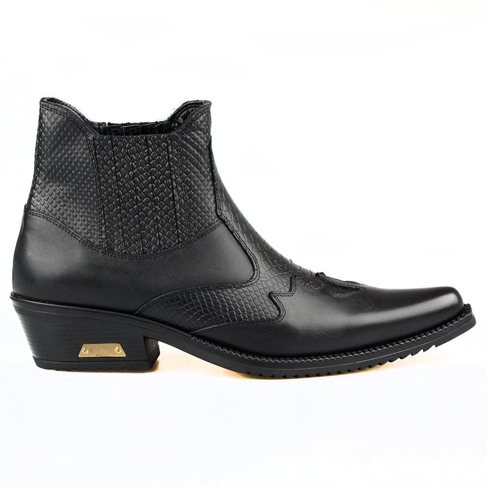 Footcourt - Schwarze Cowboy Stiefeletten Für Herren Vintage Snip Toe Texas Reitstiefel Stretch Retro Westernstiefel Echtleder von FootCourt