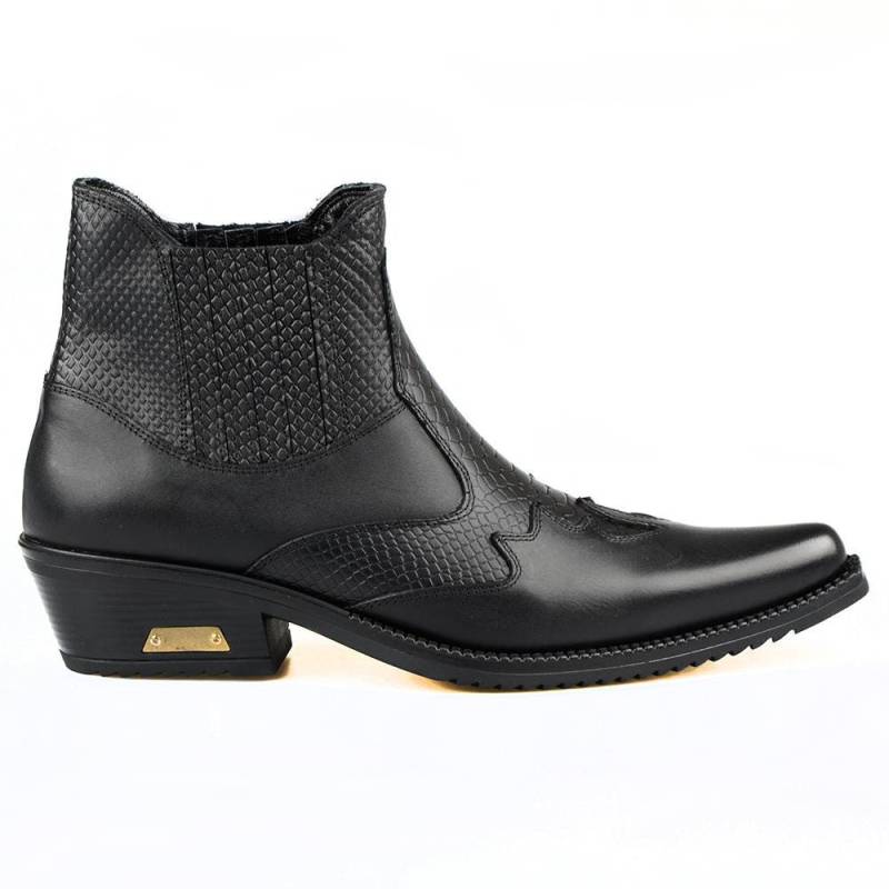 Footcourt - Schwarze Cowboy Stiefeletten Für Herren Vintage Snip Toe Texas Reitstiefel Stretch Retro Westernstiefel Echtleder Footcourt - Schwarze Cowboy Stiefeletten Für Herren Vintage Snip Toe Texas Reitstiefel Stretch Retro Westernstiefel Echtleder von FootCourt