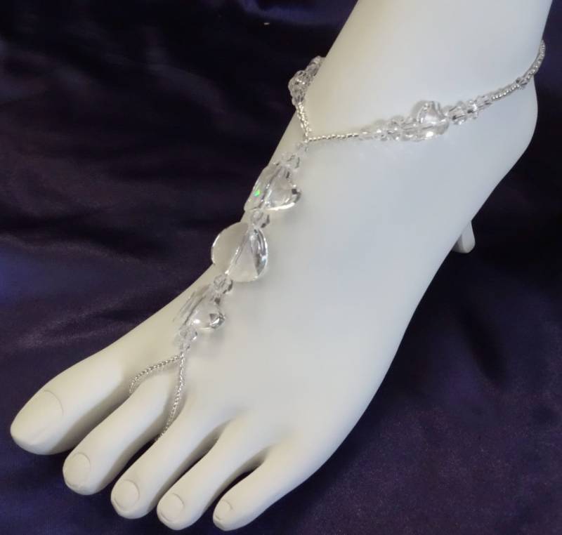 Fußschmuck, Hochzeit Swarovski-Kristall, Fußkette Mit Angebrachtem Toe Ring von FootJewelry