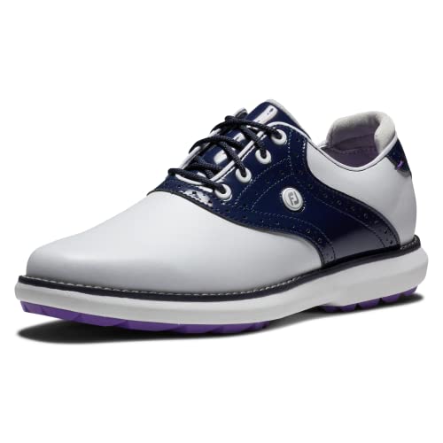 FootJoy Damen Fj Traditions Golfschuh, Weiß, Marineblau, Violett, 41 EU Weit von FootJoy